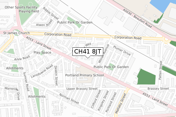 CH41 8JT map - large scale - OS Open Zoomstack (Ordnance Survey)