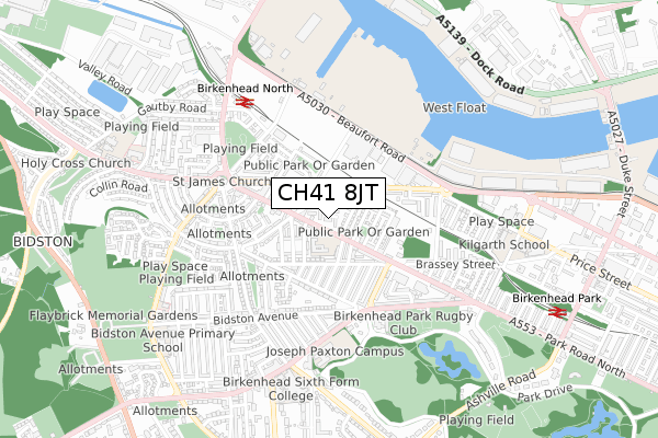 CH41 8JT map - small scale - OS Open Zoomstack (Ordnance Survey)