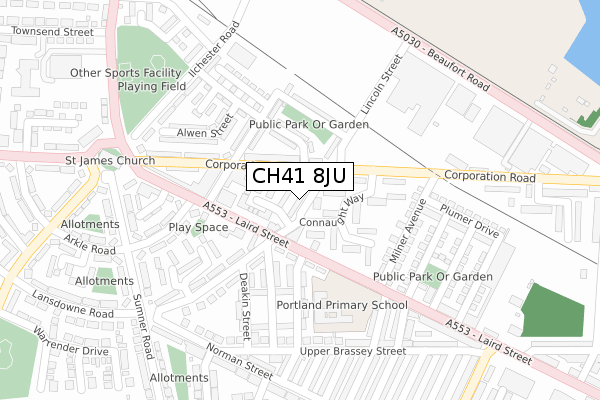 CH41 8JU map - large scale - OS Open Zoomstack (Ordnance Survey)