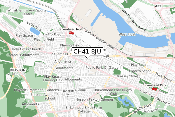 CH41 8JU map - small scale - OS Open Zoomstack (Ordnance Survey)