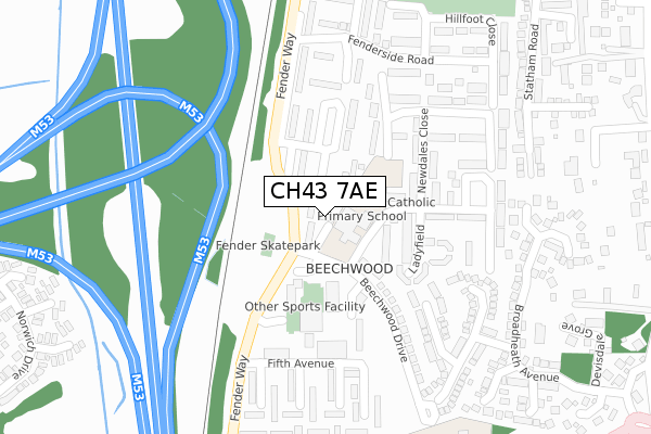 CH43 7AE map - large scale - OS Open Zoomstack (Ordnance Survey)