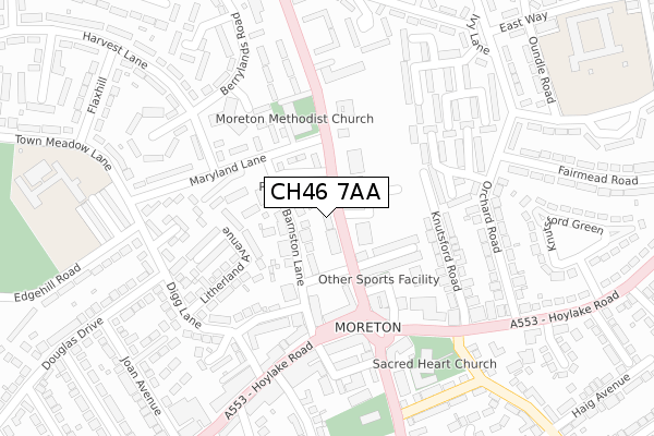 CH46 7AA map - large scale - OS Open Zoomstack (Ordnance Survey)