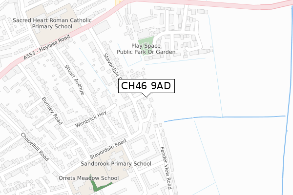 CH46 9AD map - large scale - OS Open Zoomstack (Ordnance Survey)