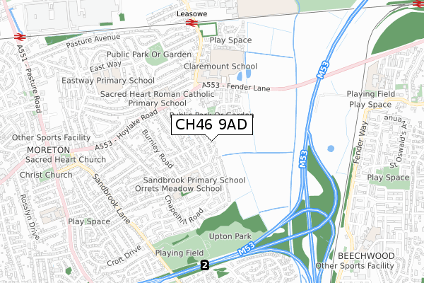 CH46 9AD map - small scale - OS Open Zoomstack (Ordnance Survey)