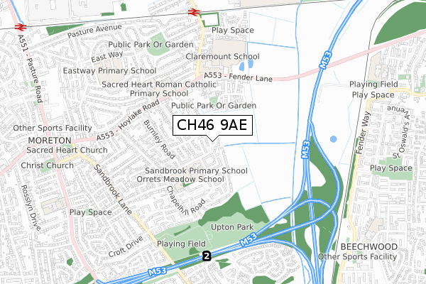 CH46 9AE map - small scale - OS Open Zoomstack (Ordnance Survey)