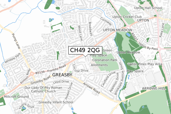 CH49 2QG map - small scale - OS Open Zoomstack (Ordnance Survey)