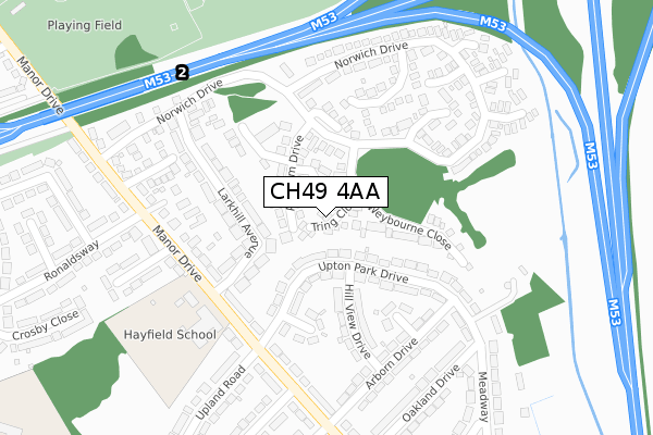 CH49 4AA map - large scale - OS Open Zoomstack (Ordnance Survey)