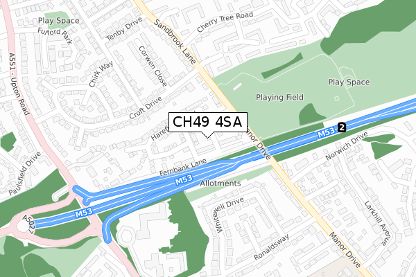 CH49 4SA map - large scale - OS Open Zoomstack (Ordnance Survey)