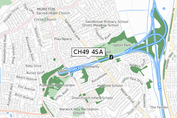 CH49 4SA map - small scale - OS Open Zoomstack (Ordnance Survey)