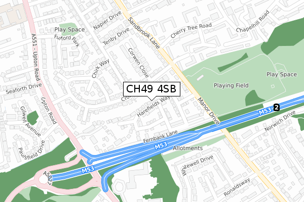 CH49 4SB map - large scale - OS Open Zoomstack (Ordnance Survey)