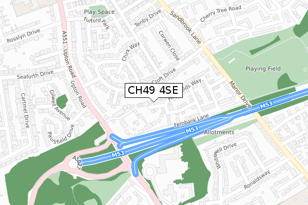 CH49 4SE map - large scale - OS Open Zoomstack (Ordnance Survey)