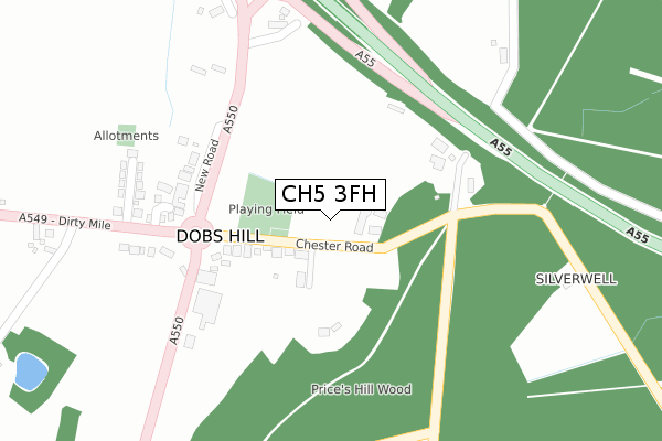 CH5 3FH map - large scale - OS Open Zoomstack (Ordnance Survey)