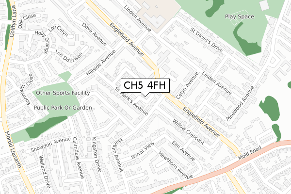 CH5 4FH map - large scale - OS Open Zoomstack (Ordnance Survey)