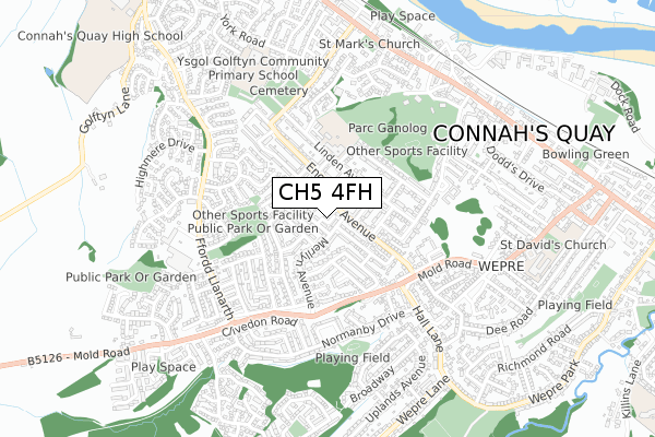 CH5 4FH map - small scale - OS Open Zoomstack (Ordnance Survey)