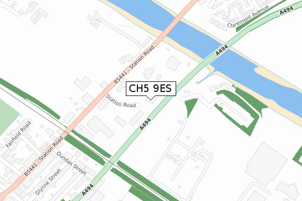 CH5 9ES map - large scale - OS Open Zoomstack (Ordnance Survey)