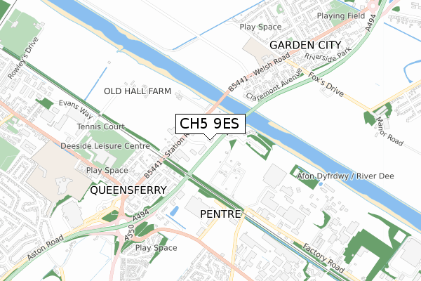 CH5 9ES map - small scale - OS Open Zoomstack (Ordnance Survey)