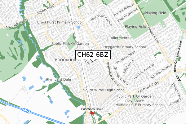 CH62 6BZ map - small scale - OS Open Zoomstack (Ordnance Survey)