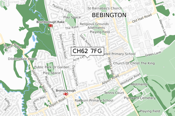 CH62 7FG map - small scale - OS Open Zoomstack (Ordnance Survey)