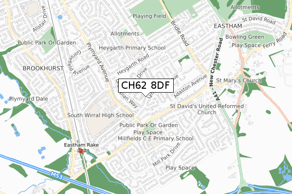 CH62 8DF map - small scale - OS Open Zoomstack (Ordnance Survey)