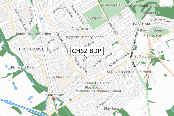 CH62 8DP map - small scale - OS Open Zoomstack (Ordnance Survey)