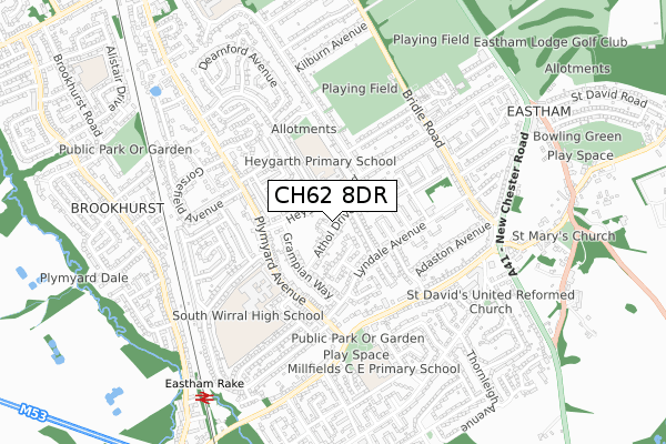 CH62 8DR map - small scale - OS Open Zoomstack (Ordnance Survey)