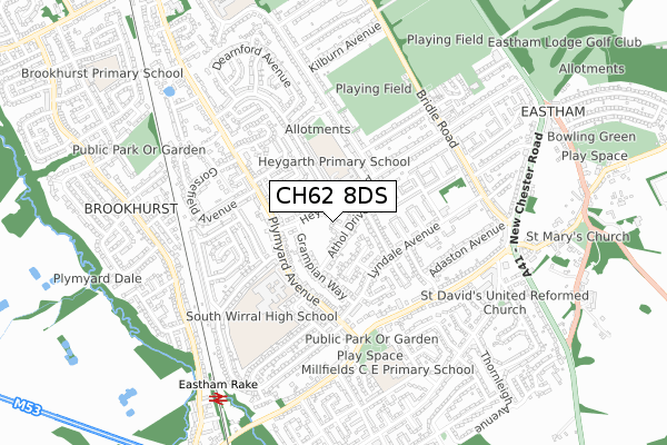 CH62 8DS map - small scale - OS Open Zoomstack (Ordnance Survey)