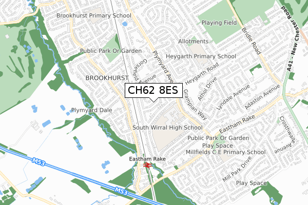 CH62 8ES map - small scale - OS Open Zoomstack (Ordnance Survey)