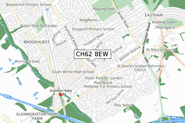 CH62 8EW map - small scale - OS Open Zoomstack (Ordnance Survey)