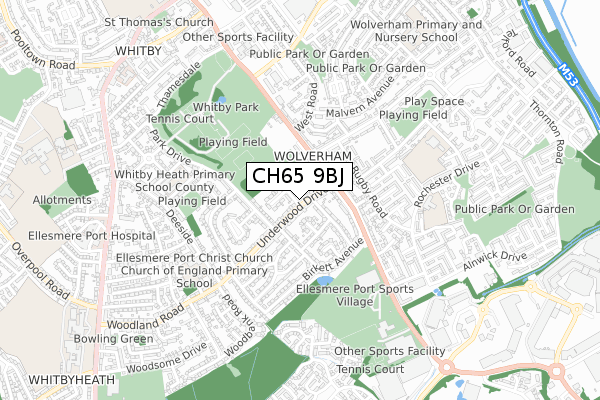 CH65 9BJ map - small scale - OS Open Zoomstack (Ordnance Survey)