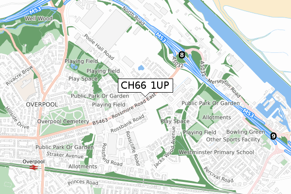 CH66 1UP map - small scale - OS Open Zoomstack (Ordnance Survey)