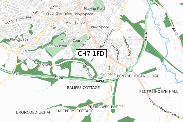 CH7 1FD map - small scale - OS Open Zoomstack (Ordnance Survey)