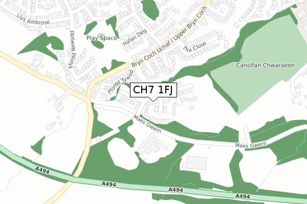 CH7 1FJ map - large scale - OS Open Zoomstack (Ordnance Survey)