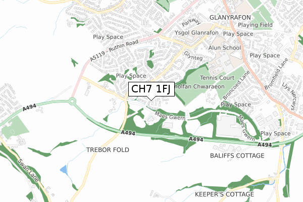 CH7 1FJ map - small scale - OS Open Zoomstack (Ordnance Survey)