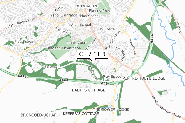 CH7 1FR map - small scale - OS Open Zoomstack (Ordnance Survey)