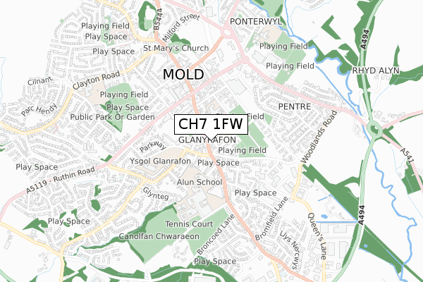 CH7 1FW map - small scale - OS Open Zoomstack (Ordnance Survey)