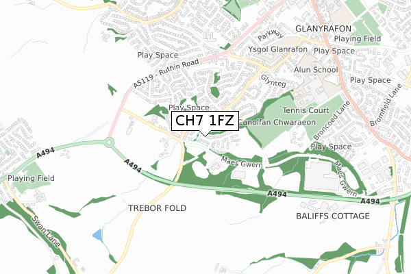 CH7 1FZ map - small scale - OS Open Zoomstack (Ordnance Survey)