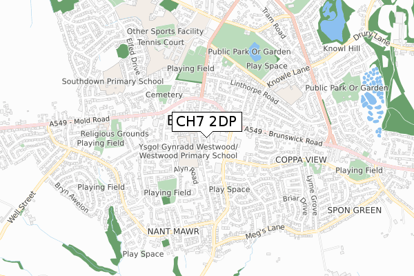 CH7 2DP map - small scale - OS Open Zoomstack (Ordnance Survey)