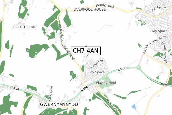 CH7 4AN map - small scale - OS Open Zoomstack (Ordnance Survey)