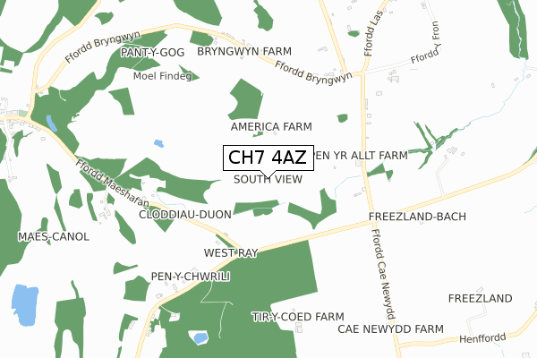 CH7 4AZ map - small scale - OS Open Zoomstack (Ordnance Survey)