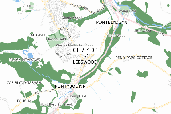 CH7 4DP map - small scale - OS Open Zoomstack (Ordnance Survey)