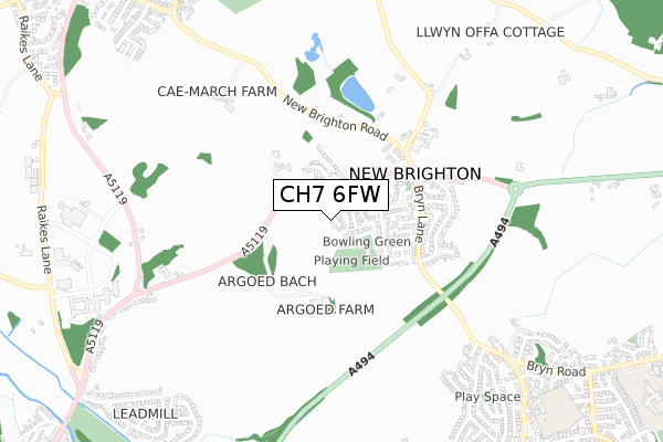 CH7 6FW map - small scale - OS Open Zoomstack (Ordnance Survey)