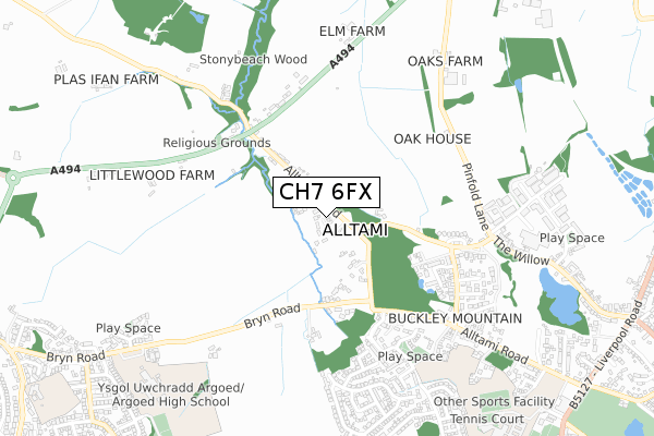 CH7 6FX map - small scale - OS Open Zoomstack (Ordnance Survey)