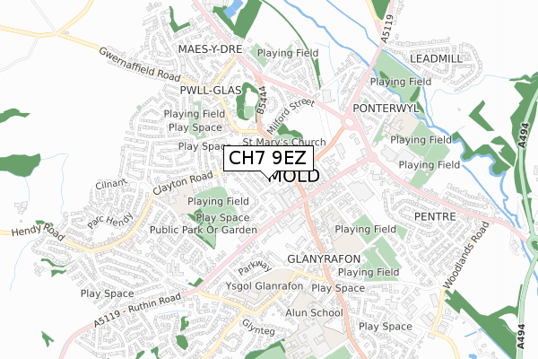 CH7 9EZ map - small scale - OS Open Zoomstack (Ordnance Survey)