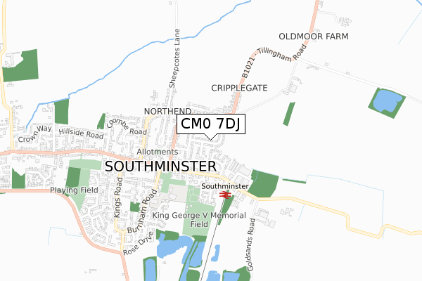 CM0 7DJ map - small scale - OS Open Zoomstack (Ordnance Survey)