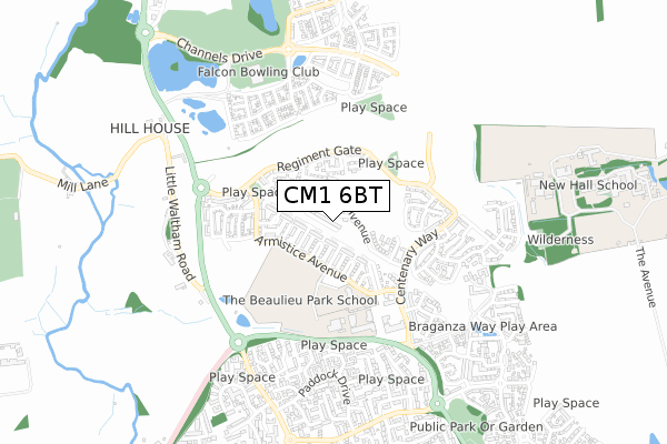 CM1 6BT map - small scale - OS Open Zoomstack (Ordnance Survey)