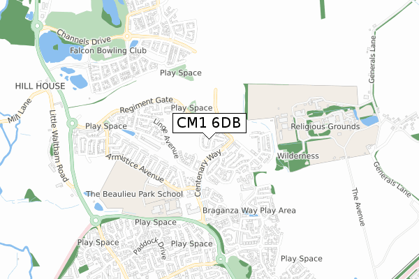 CM1 6DB map - small scale - OS Open Zoomstack (Ordnance Survey)