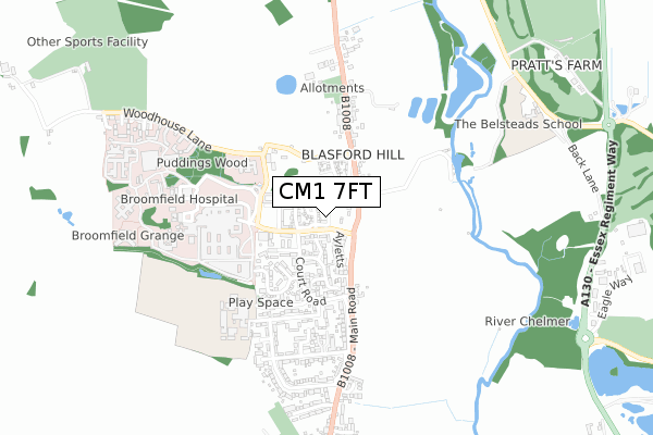 CM1 7FT map - small scale - OS Open Zoomstack (Ordnance Survey)