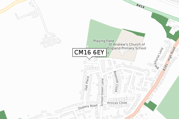 CM16 6EY map - large scale - OS Open Zoomstack (Ordnance Survey)