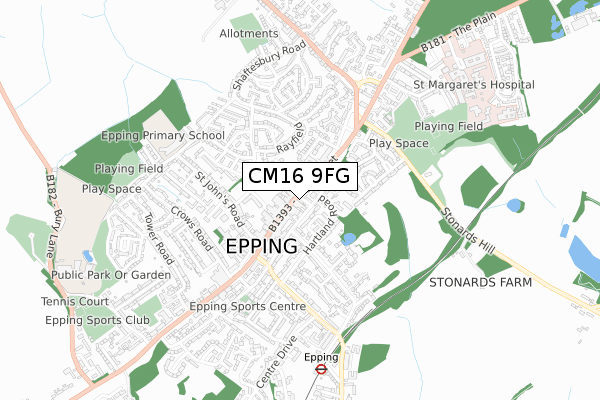 CM16 9FG map - small scale - OS Open Zoomstack (Ordnance Survey)