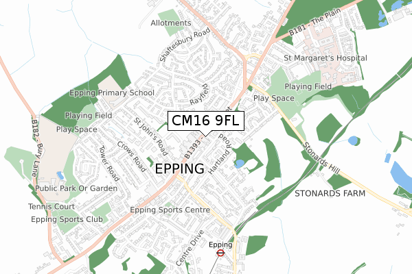 CM16 9FL map - small scale - OS Open Zoomstack (Ordnance Survey)